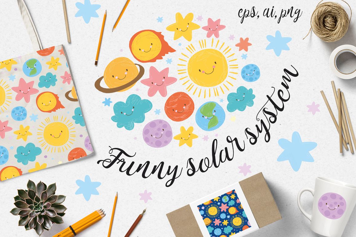 Funny solar system. (eps, ai, png) example image 1
