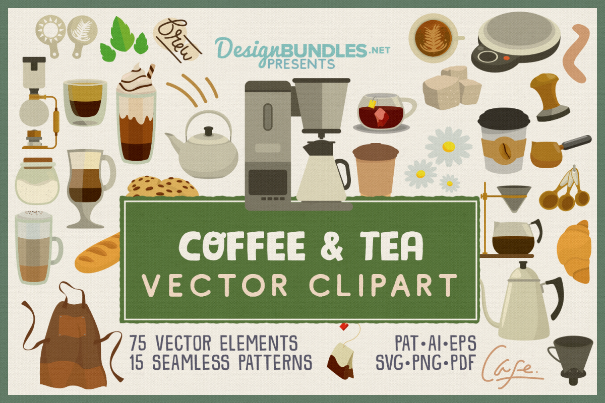 75 Coffee and Tea Vector Clipart & Seamless Patterns example image 1
