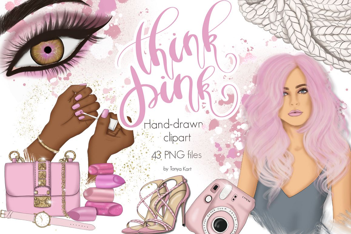 Think Pink Clipart & Patterns example image 1