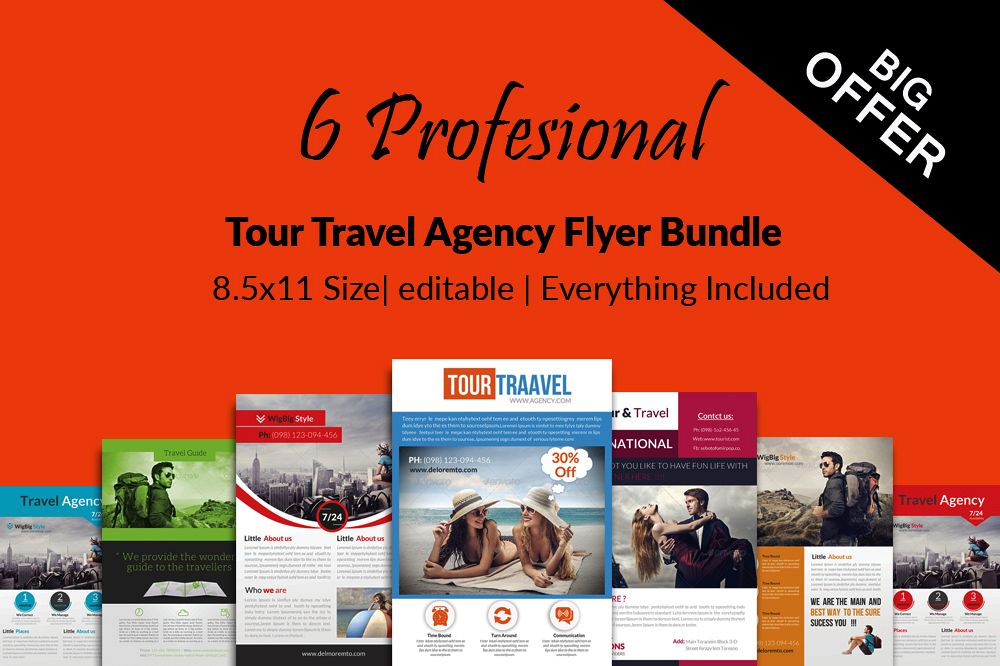 6 Tour Travel & Holiday Agency Flyers Bundle example image 1