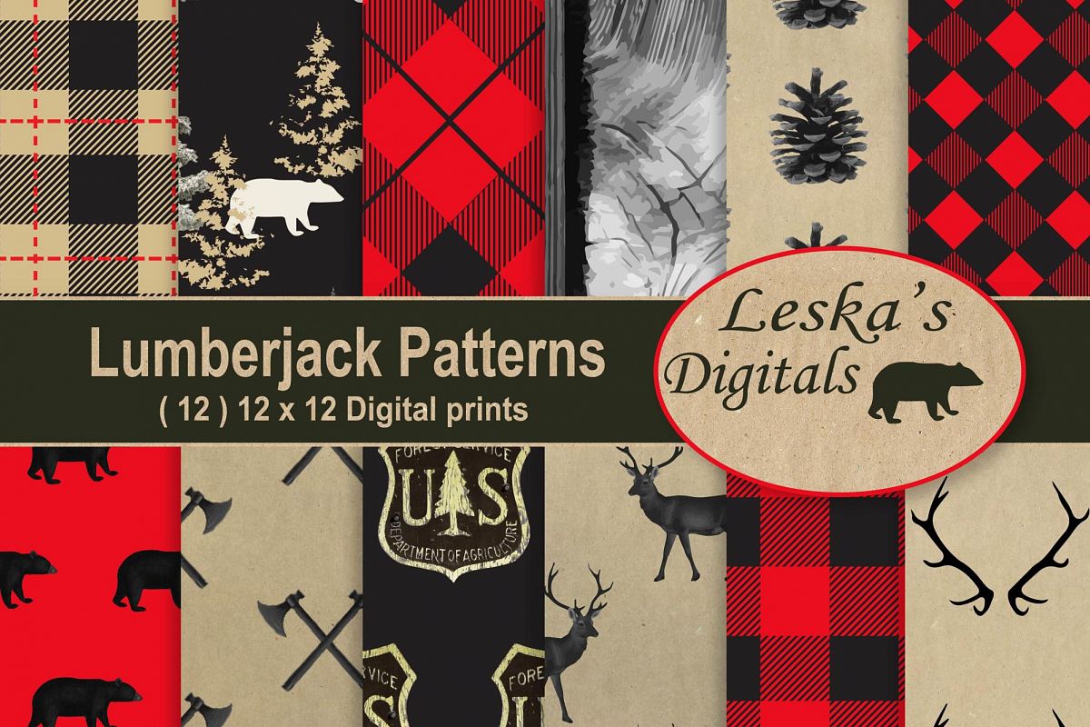 LumberJack Pattern Backgrounds, Digital Scrapbook Paper example image 1