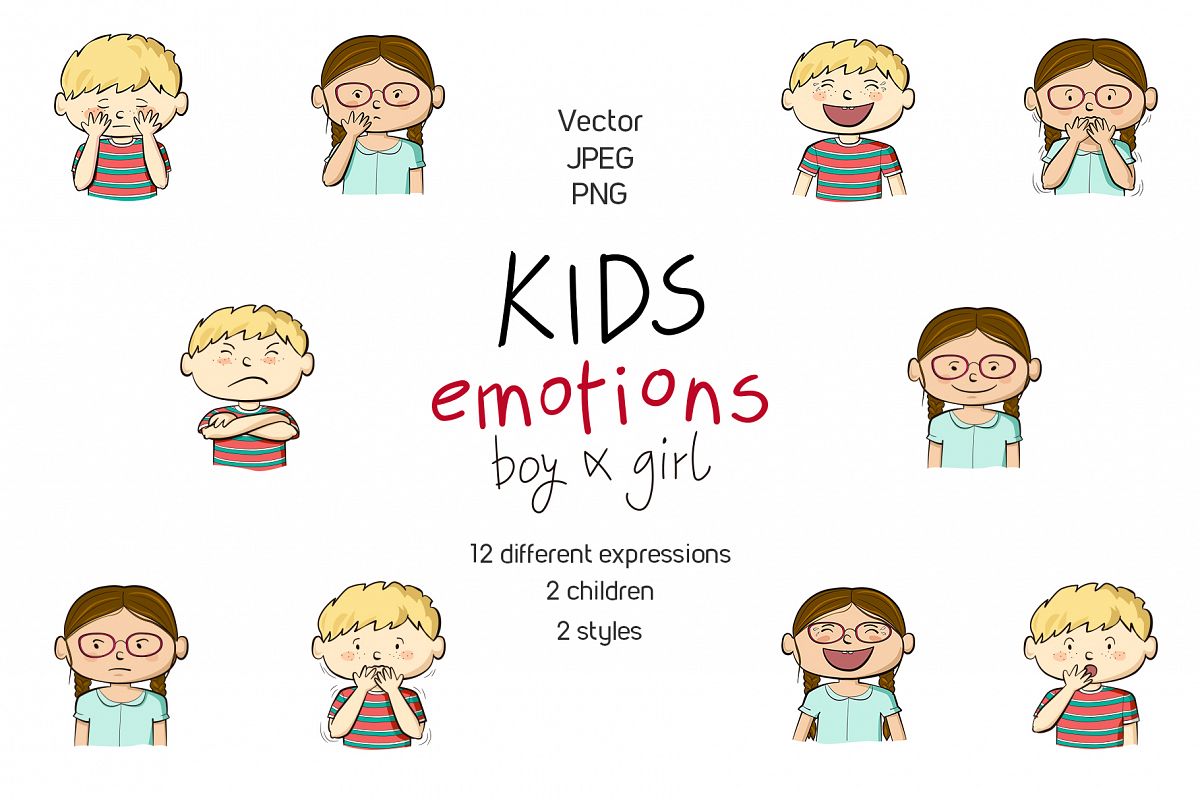 Kids emotions vector illustrations example image 1