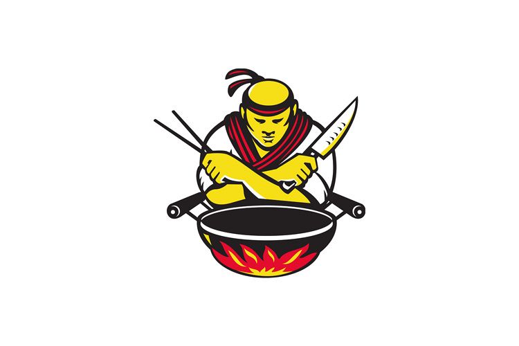 japanese cook chef with knife wok example image 1