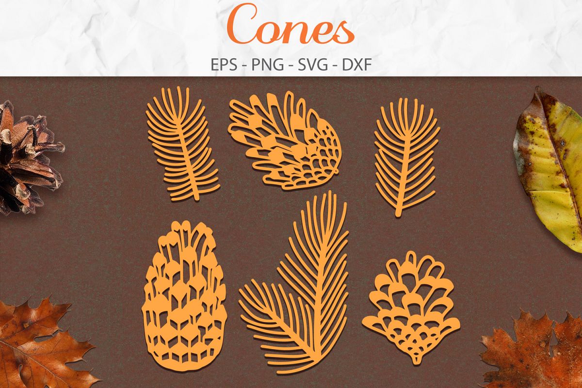 Cones Set svg png dxf eps - Cone Pine Branches Paper Cut example image 1