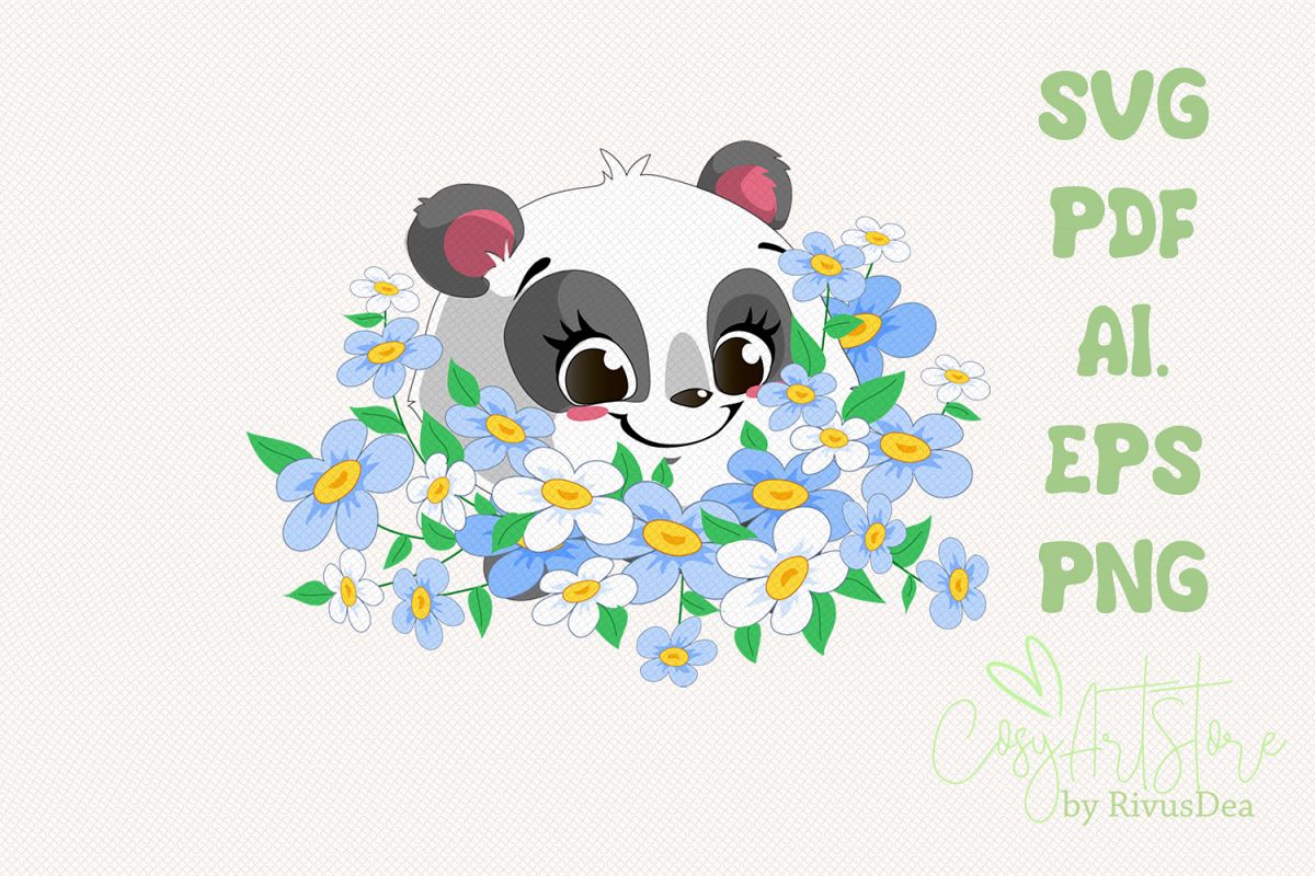 Panda SVG download, Bouquet flowers Panda PNG, Chamomile example image 1
