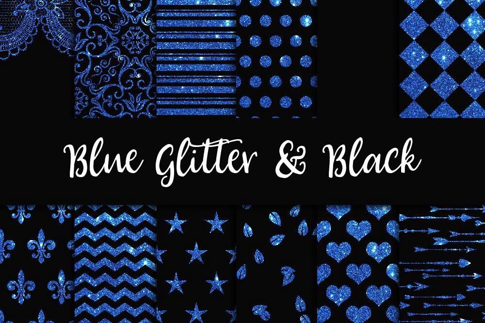 Blue Glitter & Black Digital Paper example image 1