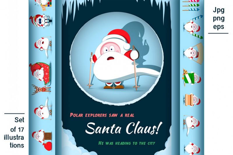 Santa Claus Christmas character set of 17 illustrations example image 1