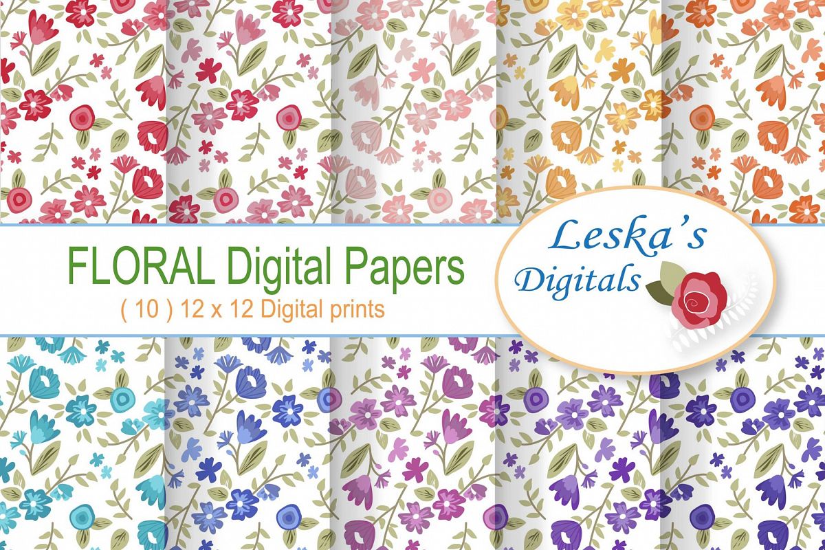Floral Digital Paper - Wild Flowers example image 1