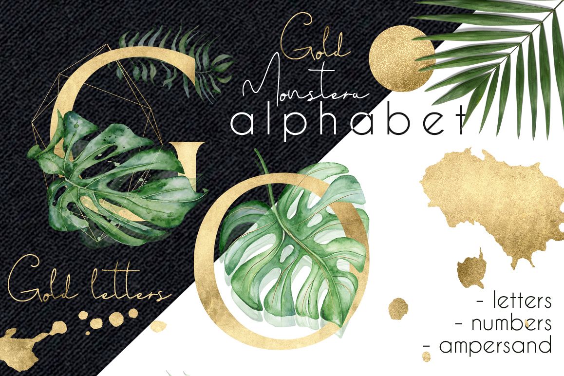 Gold Monstera - tropical leaves alphabet example image 1