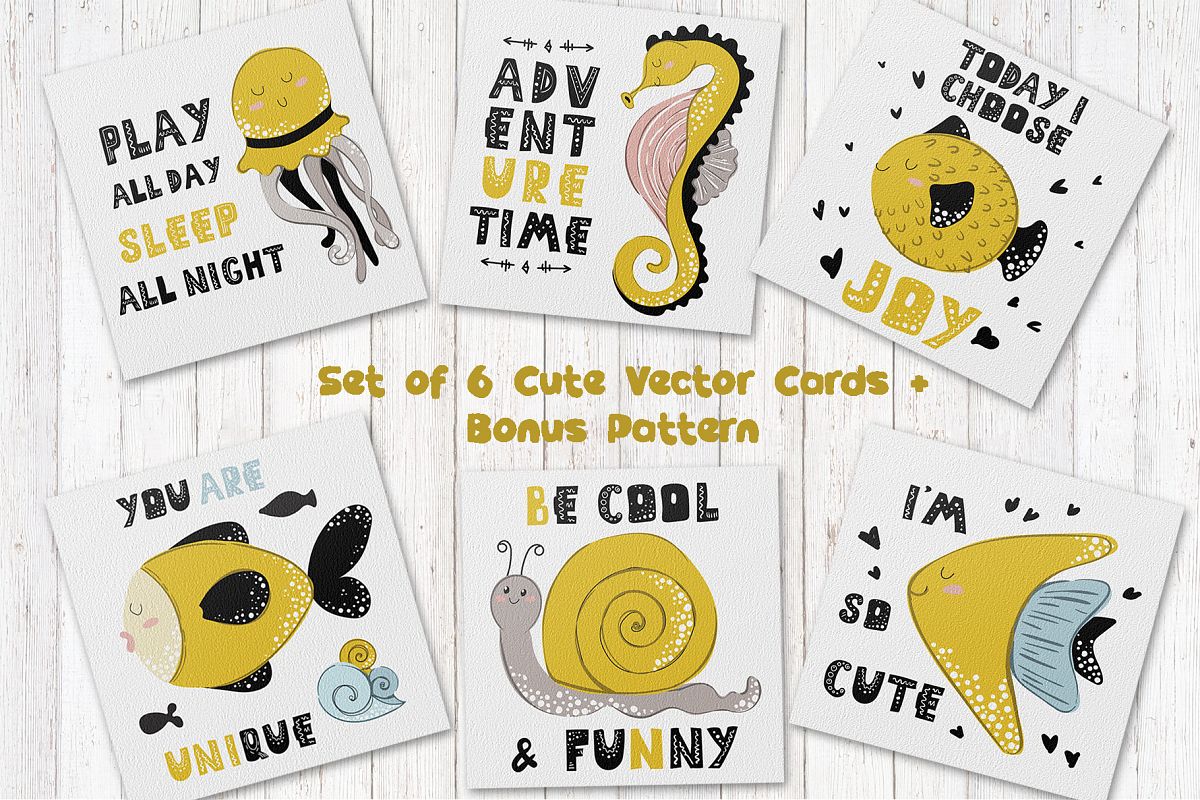 Cartoon Sea Animals - vector cards example image 1