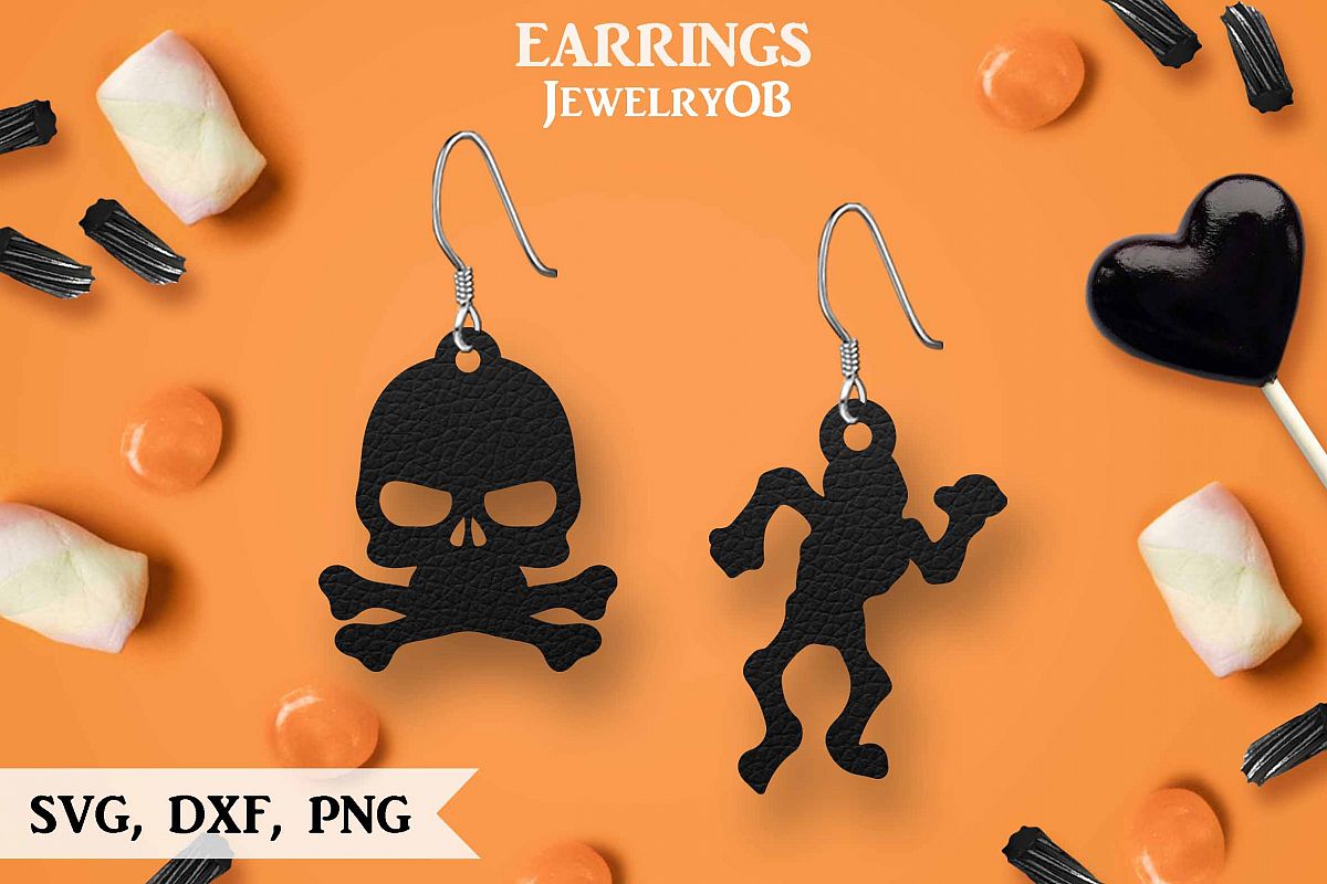 Halloween Earrings, Cut File, SVG DXF PNG Formats, Skull example image 1
