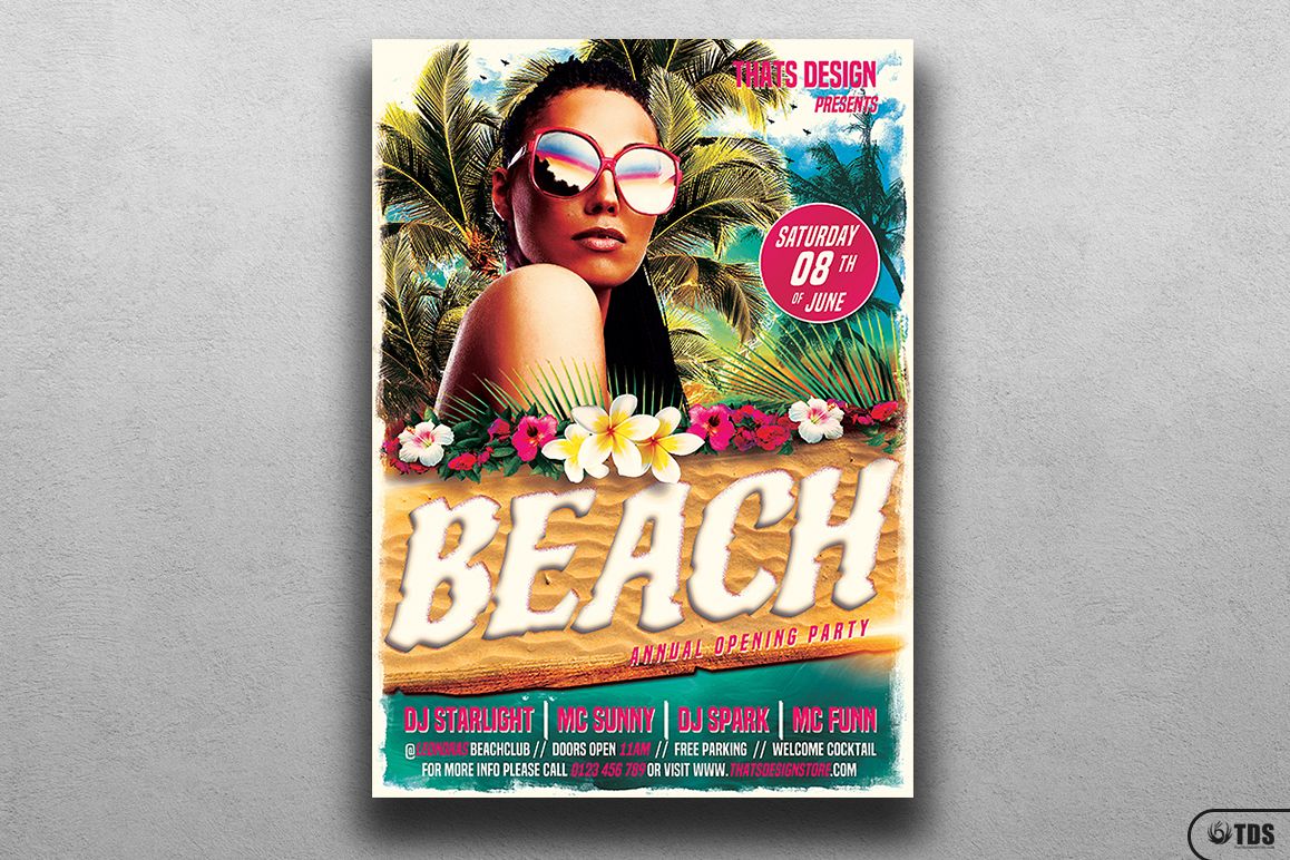 Beach Party Flyer Template V4 example image 1