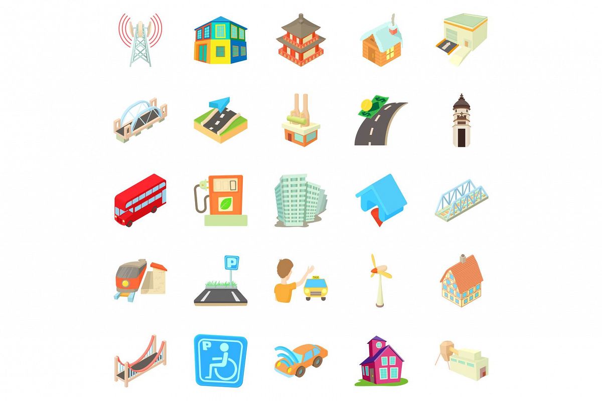 Towny icons set, cartoon style example image 1