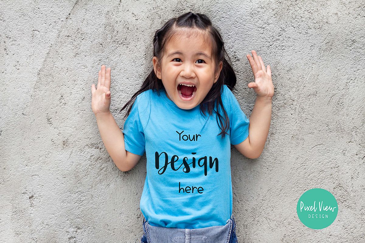 Girl's Blue Tshirt Mock-up example image 1