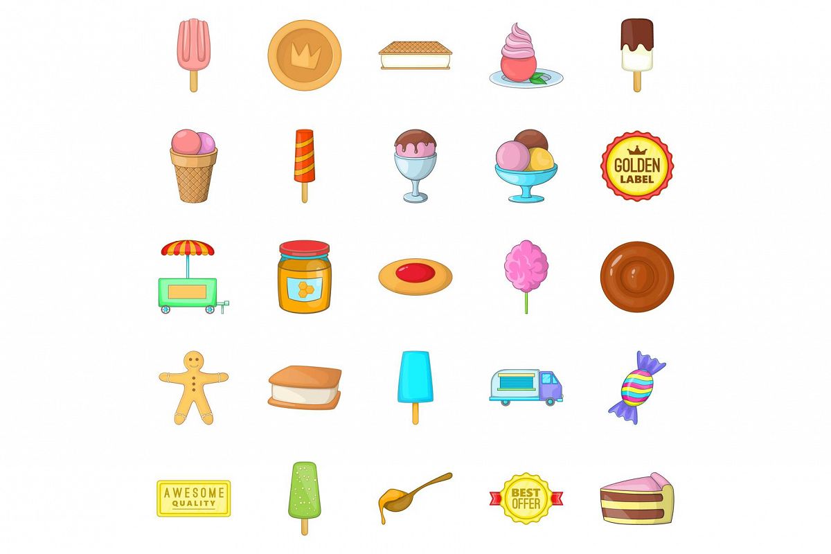 Sweet icons set, cartoon style example image 1
