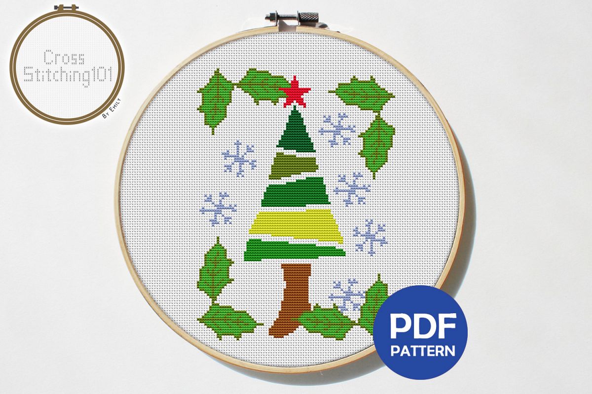 X-Mas Tree Cross Stitch Pattern - Instant Download PDF example image 1