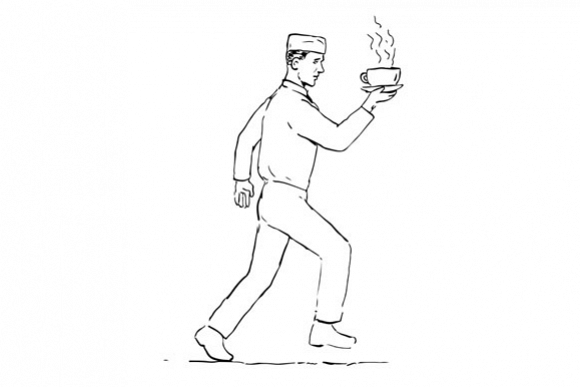 Retro Waiter Running Serving Coffee Drawing example image 1