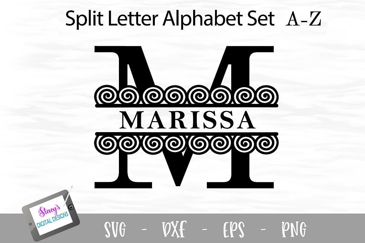 Split Letters A-Z - 26 Split Monogram SVG files with spirals example image 1