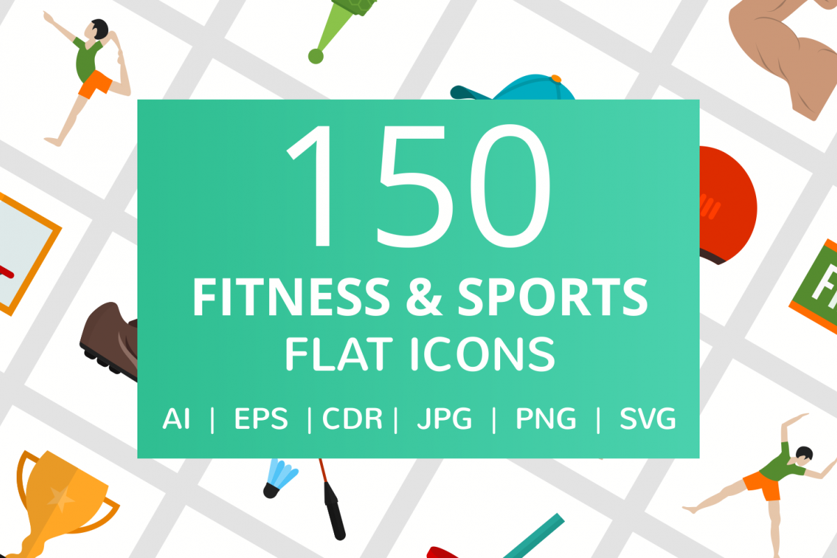 150 Fitness & Sports Flat Icons example image 1