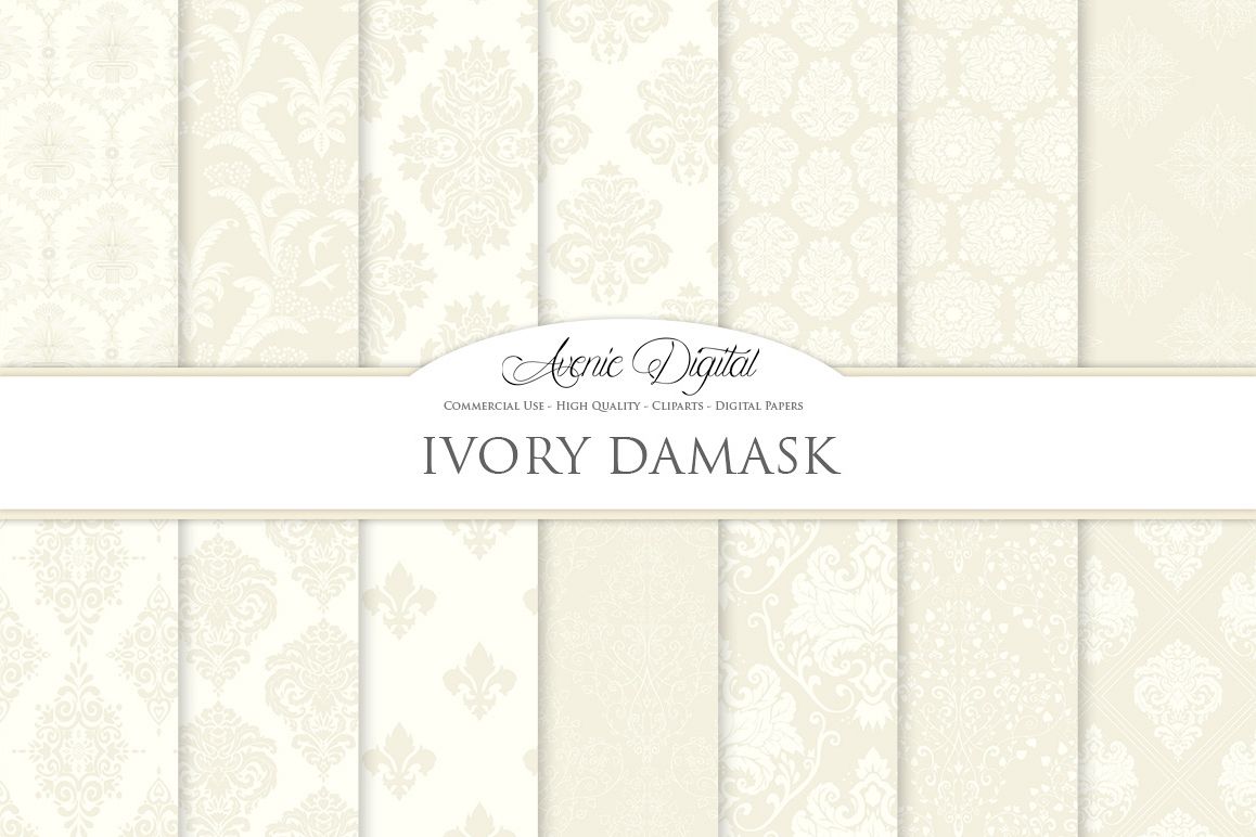 28 Ivory Damask Patterns - Wedding Seamless Digital Papers Bundle example image 1