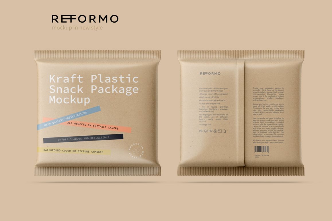 Kraft Snack Package Mockup Front & Back View example image 1