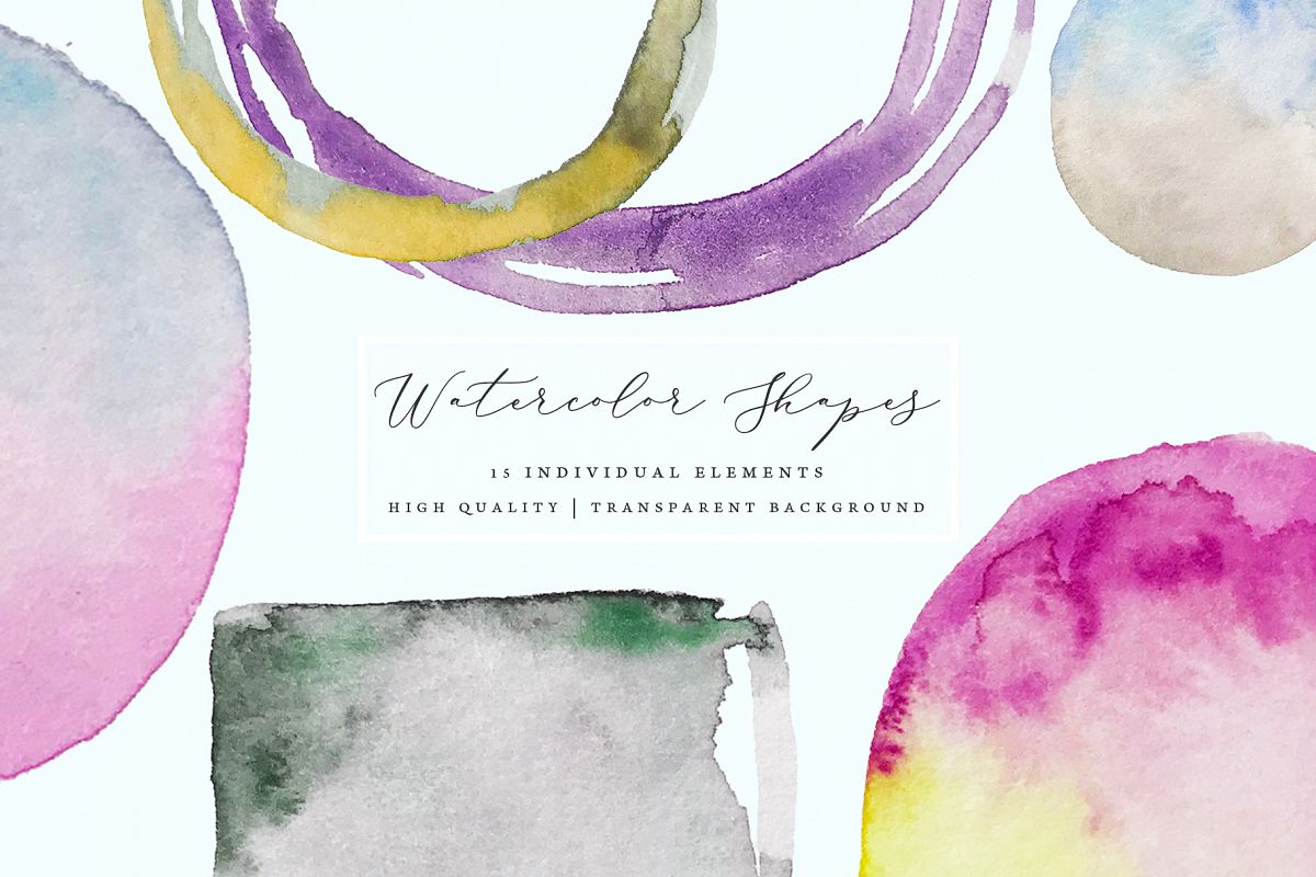 Watercolor shapes, hand painted frames and splotches example image 1