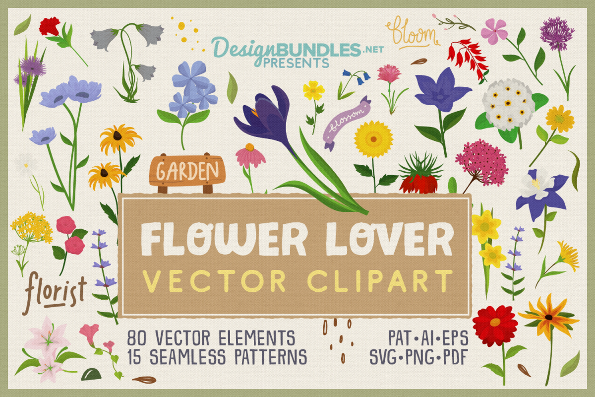 80 Flower Lover Vector Clipart & Seamless Patterns example image 1
