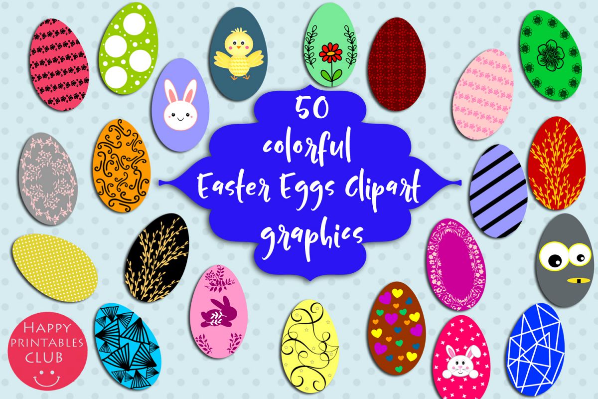 50 Colorful Easter Eggs Clipart-Cute Easter Eggs Clipart example image 1