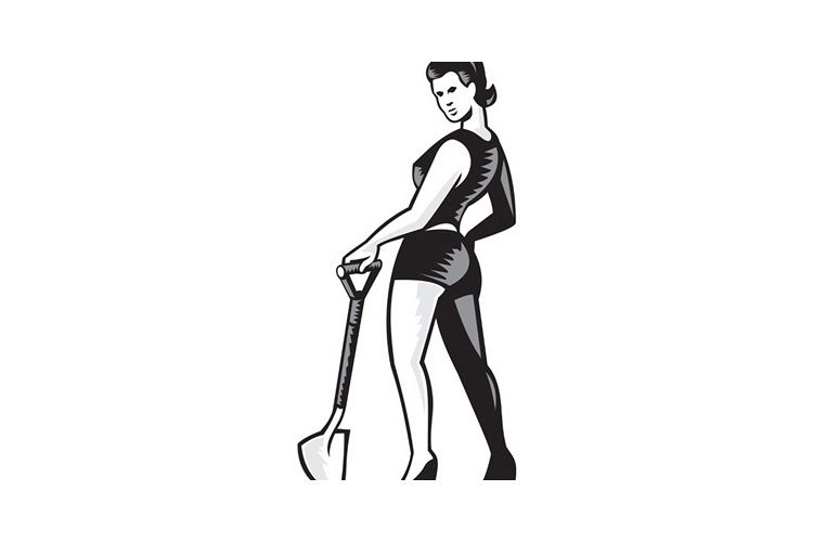 Pin-up Girl With Shovel Spade Retro example image 1