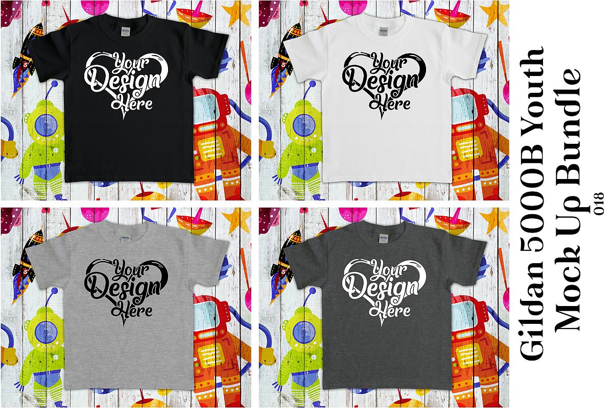 Gildan 5000B Youth Black White Grey Mockup Bundle example image 1