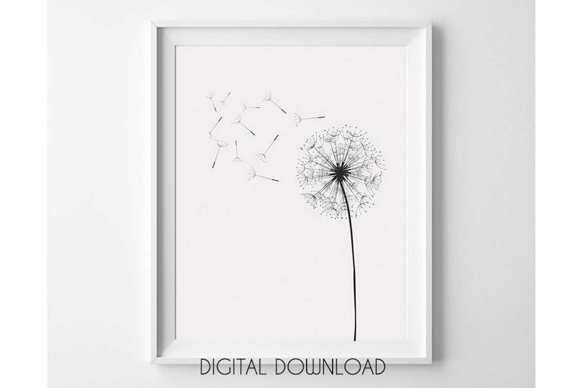 Dandelion Wall Art, Black and White Prints, Monochrome Print example image 1