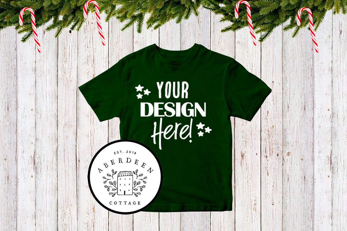 Children's Christmas Green T-Shirt Mock Up Style 2 example image 1