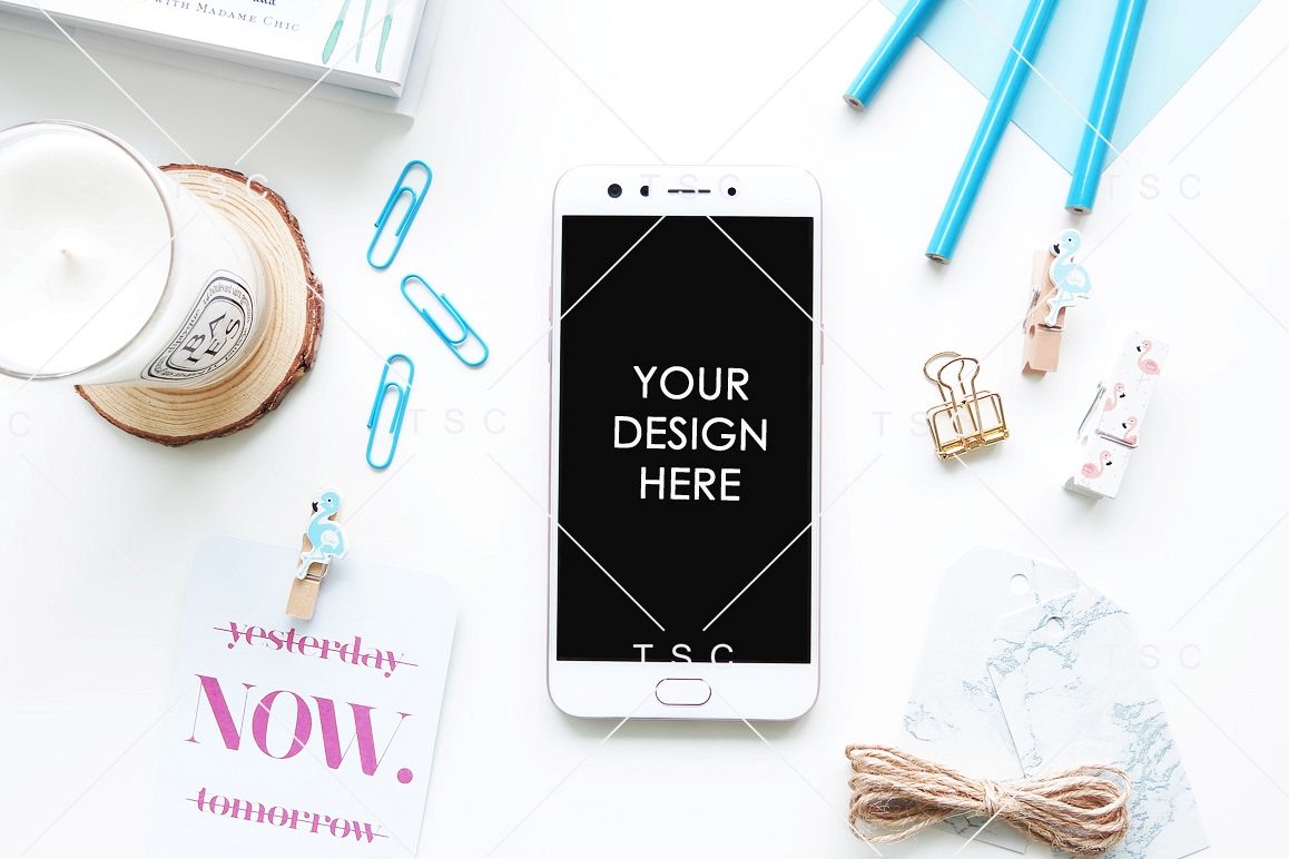Phone Mockup on a White Desk example image 1