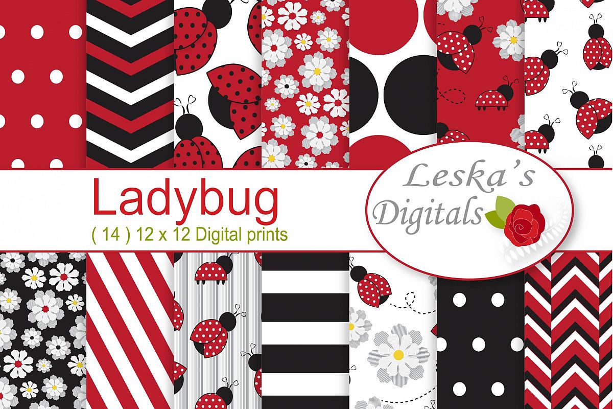 Ladybug Digital Paper Pack example image 1