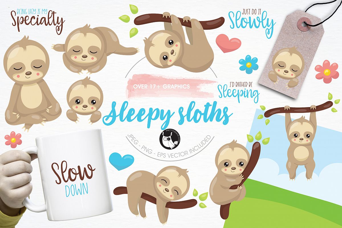 Sleepy sloth graphics and illustrations example image 1