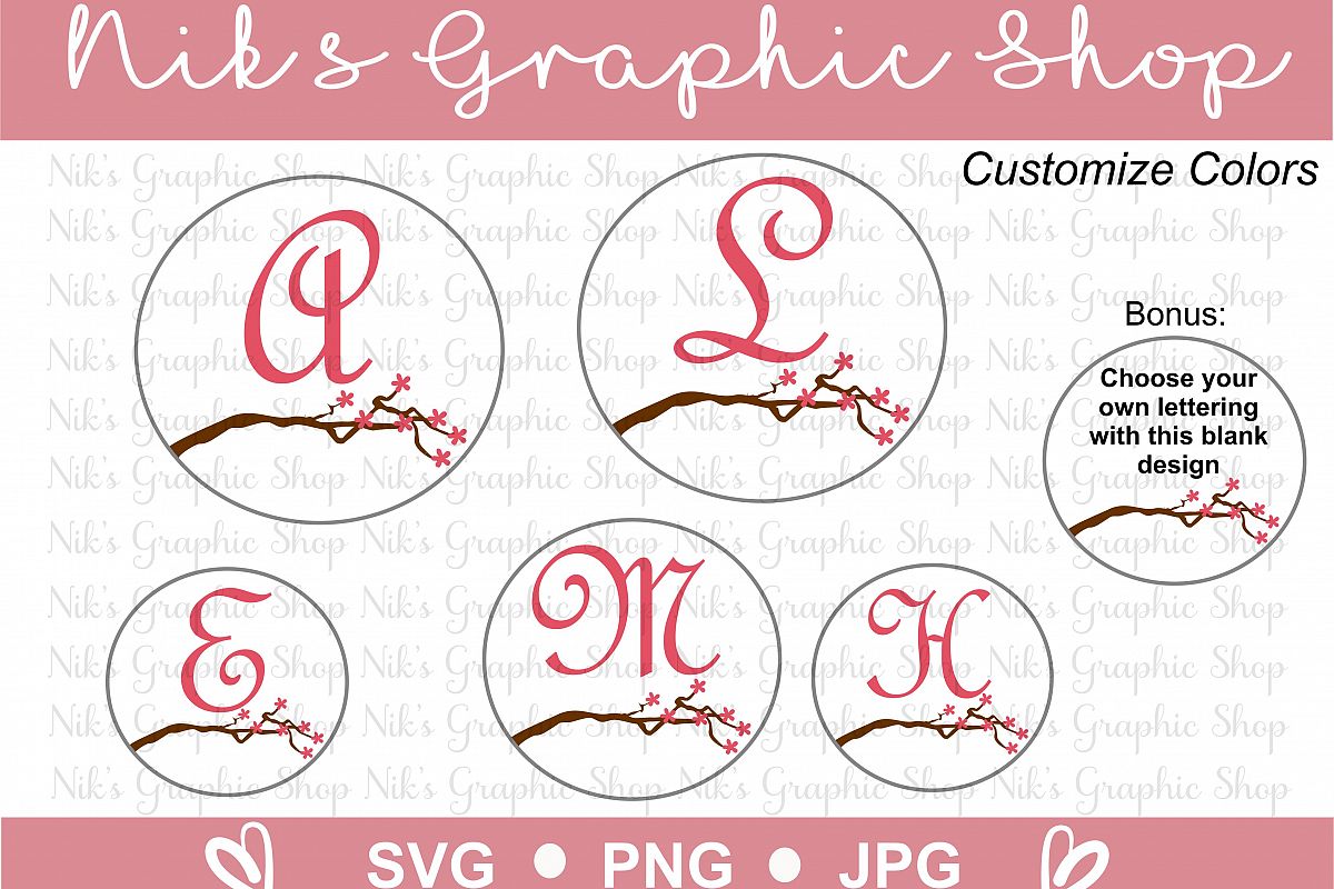 Monogram Svg, Cute Monogram, Cut files, Cherry Blossom Svg, Blossom Tree, Family Tree Svg, Tree Branch Svg, Monogram Cut Files, Family Svgs example image 1