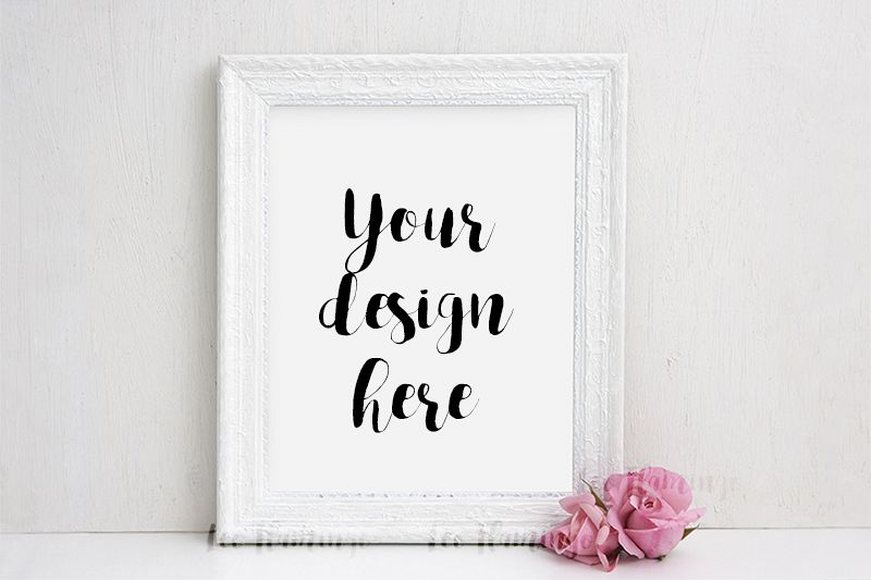 White wedding frame mockup vintage rustic picture poster example image 1
