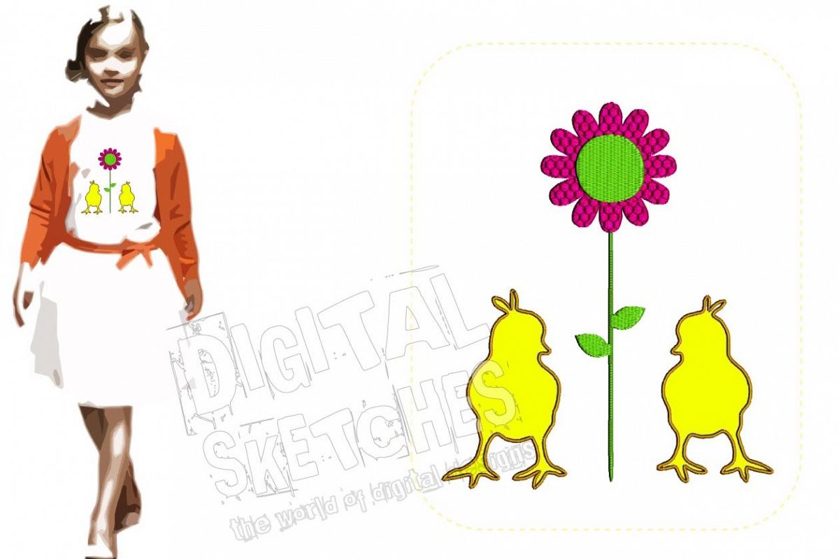 Chick Applique Flower Machine Embroidery Design Chicken example image 1