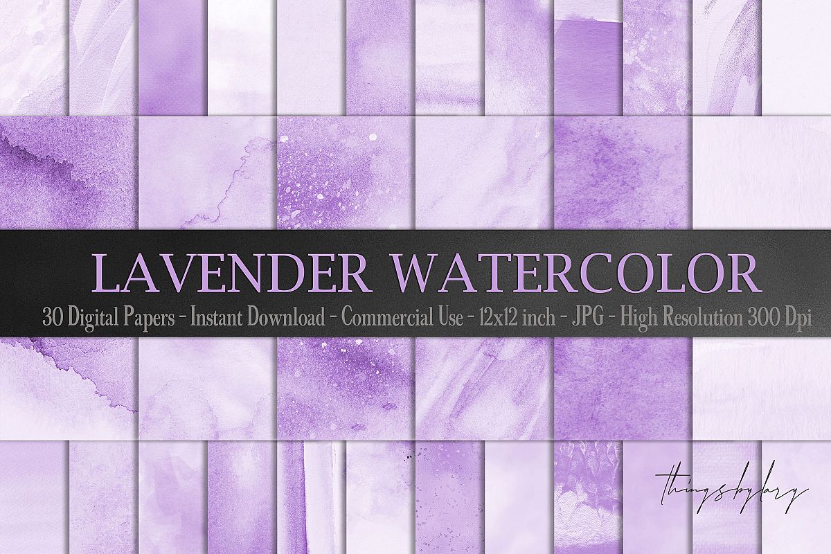 30 Ombre Pastel Lavender Watercolor Painted Digital Papers example image 1