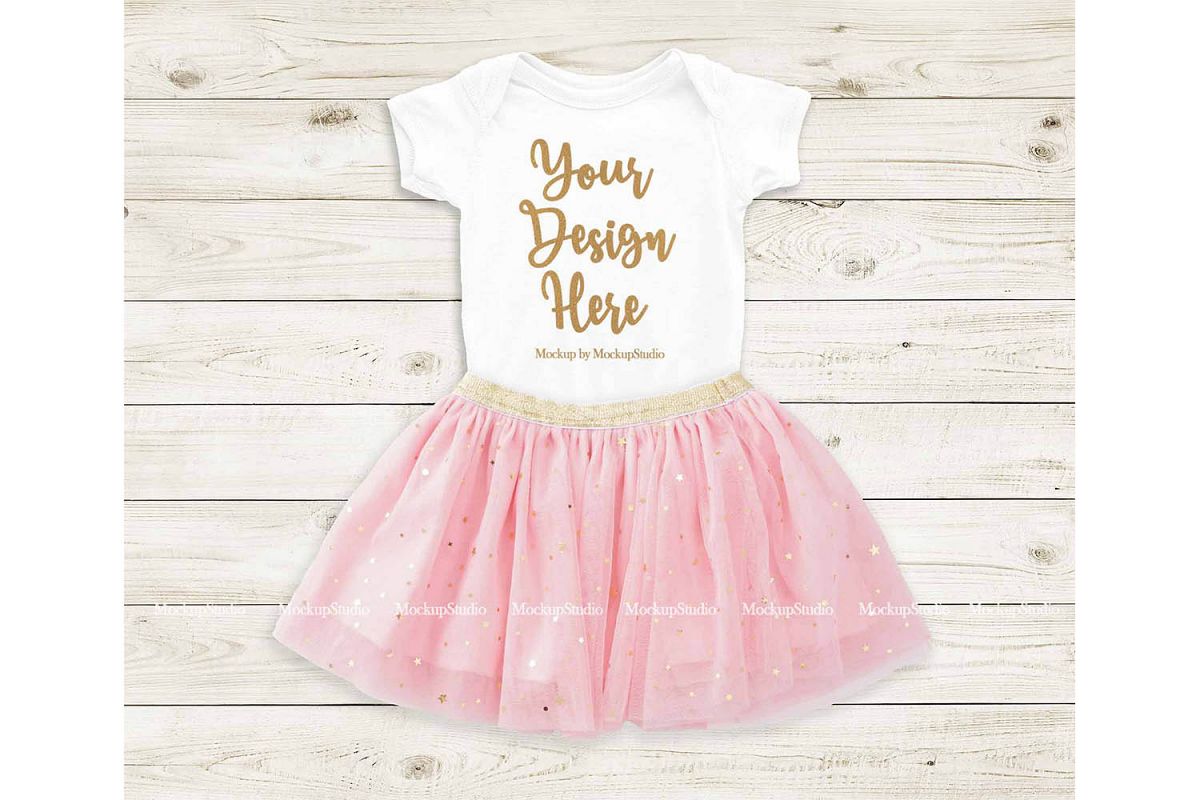 White Baby Bodysuit Mockup, Newborn Infant Toddler Onepiece example image 1