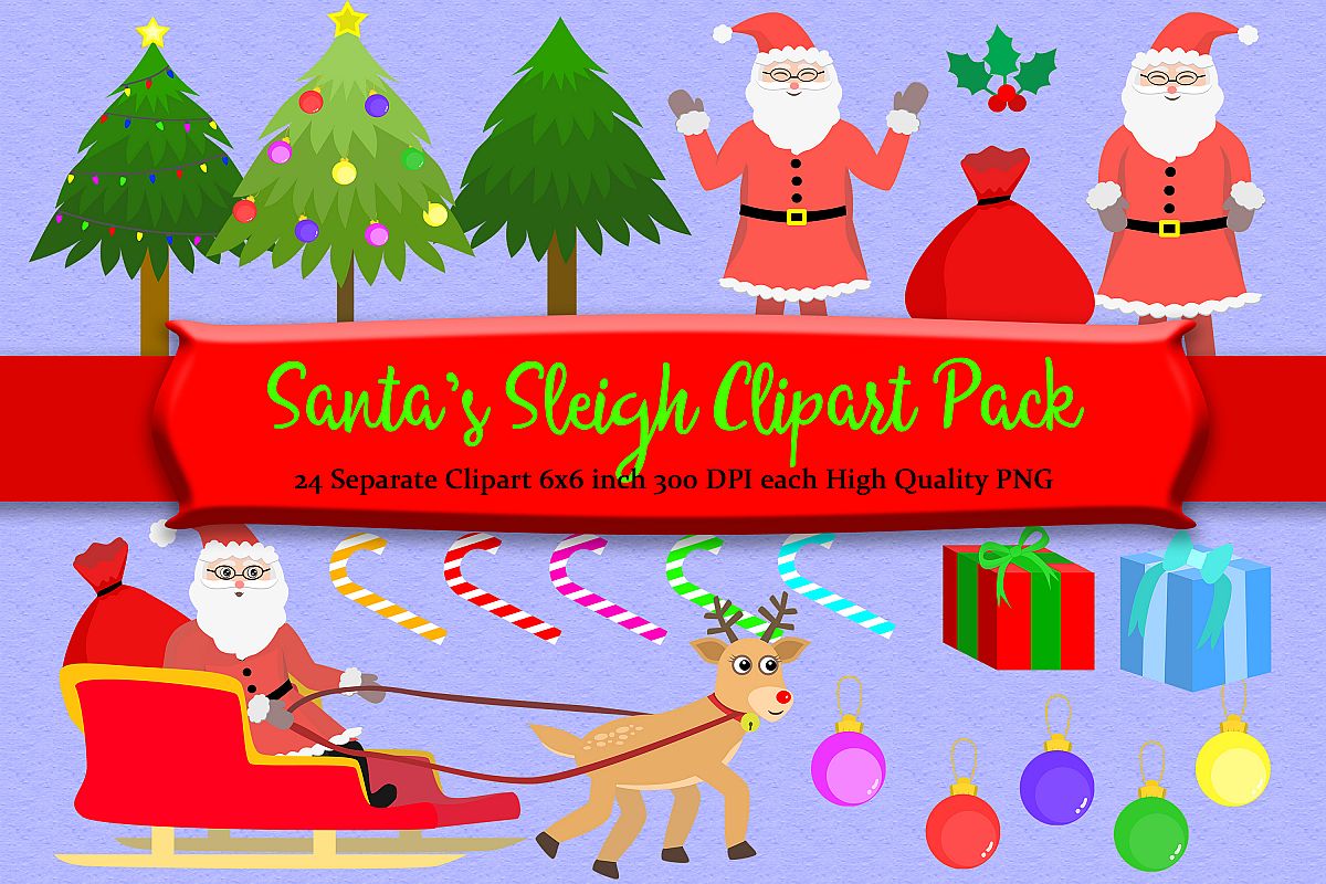 Santa Sleigh Clipart Pack example image 1
