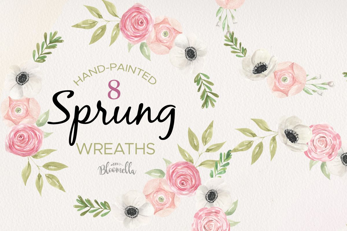Sprung Floral 6 Wreath Watercolor Flower Tulips Peach Pink example image 1