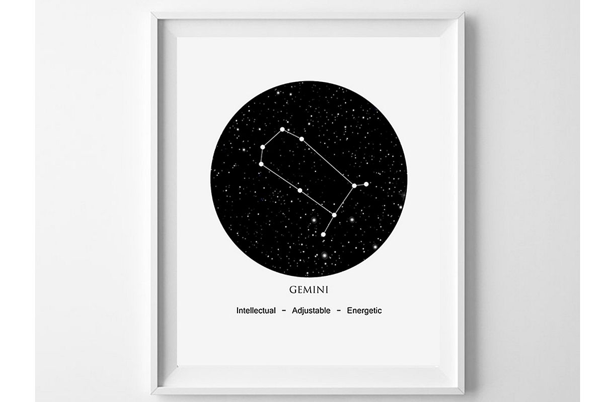 Zodiac Gemini, Wall Art Print, Constellation Art Gemini example image 1