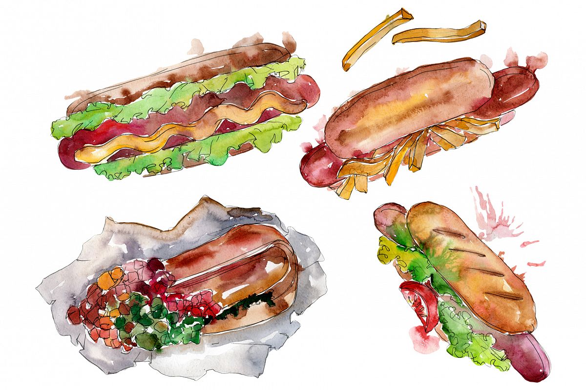 Hot dog in Ukrainian watercolor png example image 1