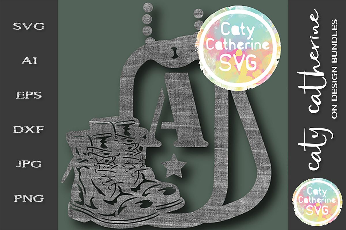 Letter A Military Dog Tags And Boots Monogram SVG Cut File example image 1