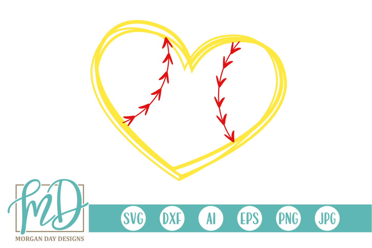Softball Heart SVG, DXF, AI, EPS, PNG, JPEG example image 1