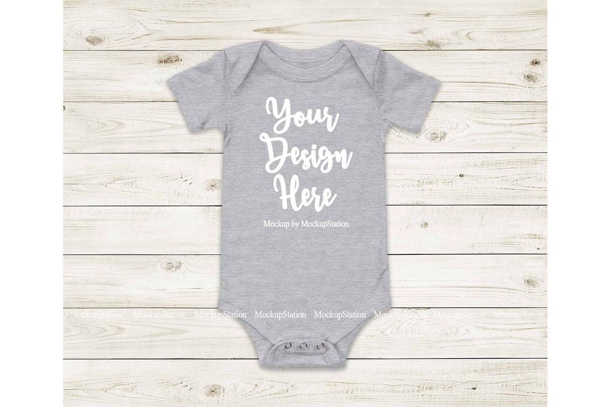 Baby Athletic Heather Bodysuit Mockup, Blank Toddler Mock Up example image 1