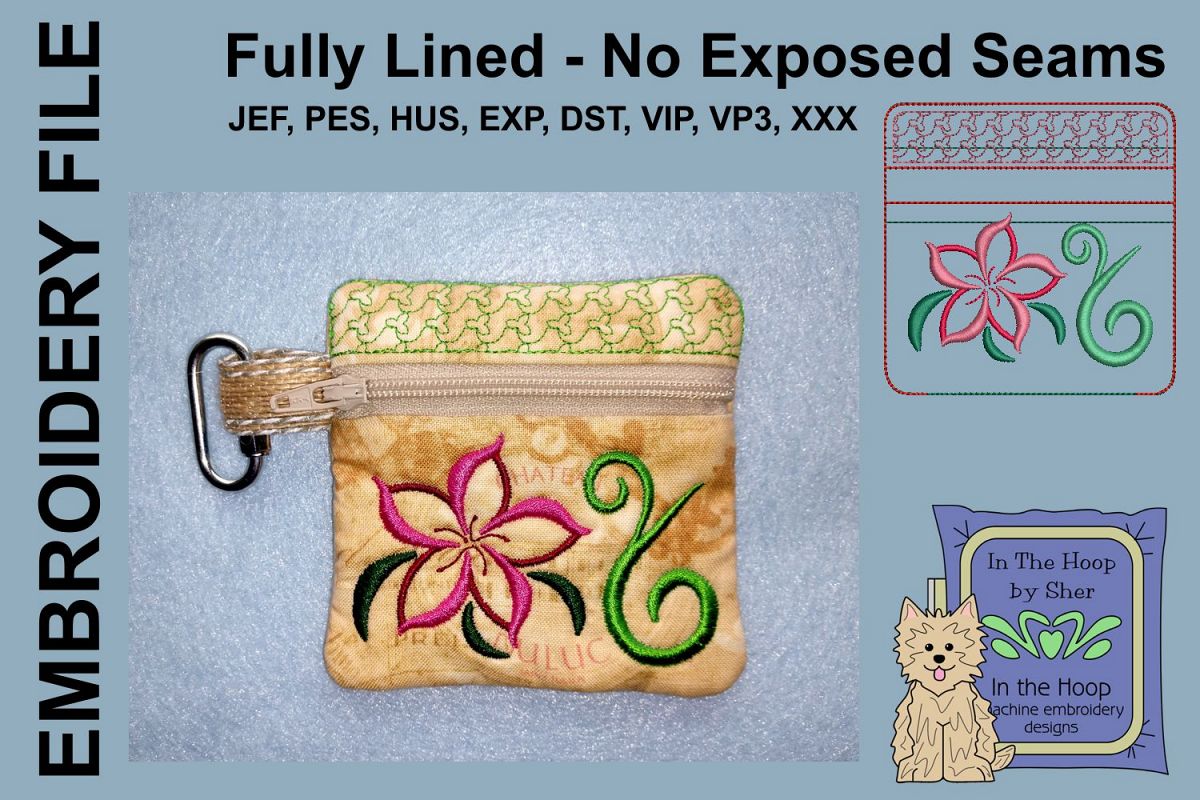 Swirly Flower Zipper Bag / Fully Lined, 4X4 HOOP example image 1
