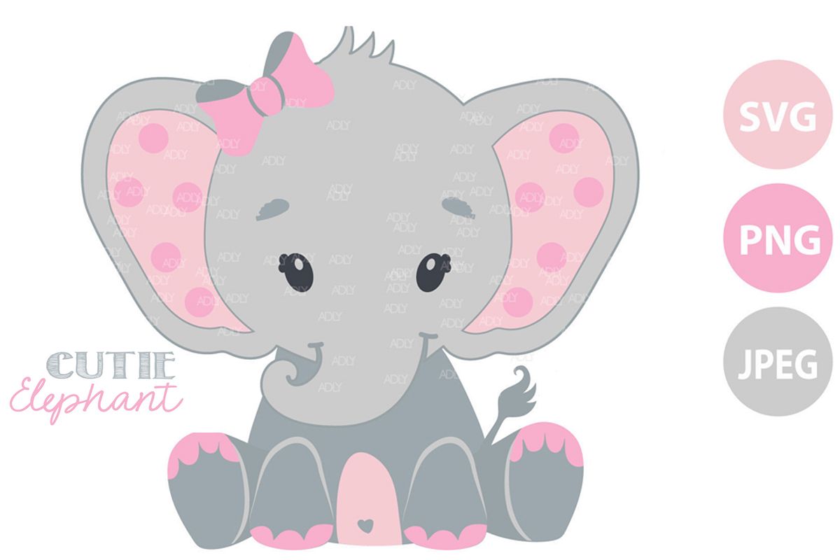 Pink and grey baby elephant SVG, clip art, cricut file PNG (466923