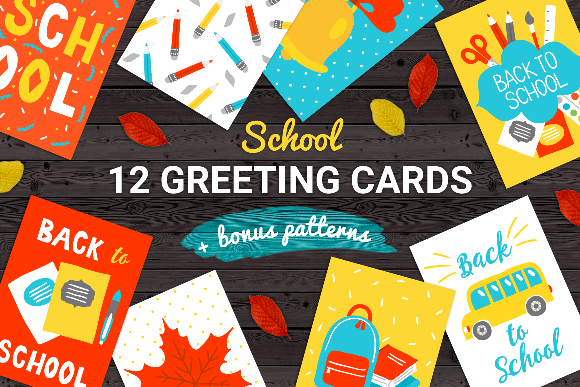 12 School Cards & Bonus Patterns example image 1